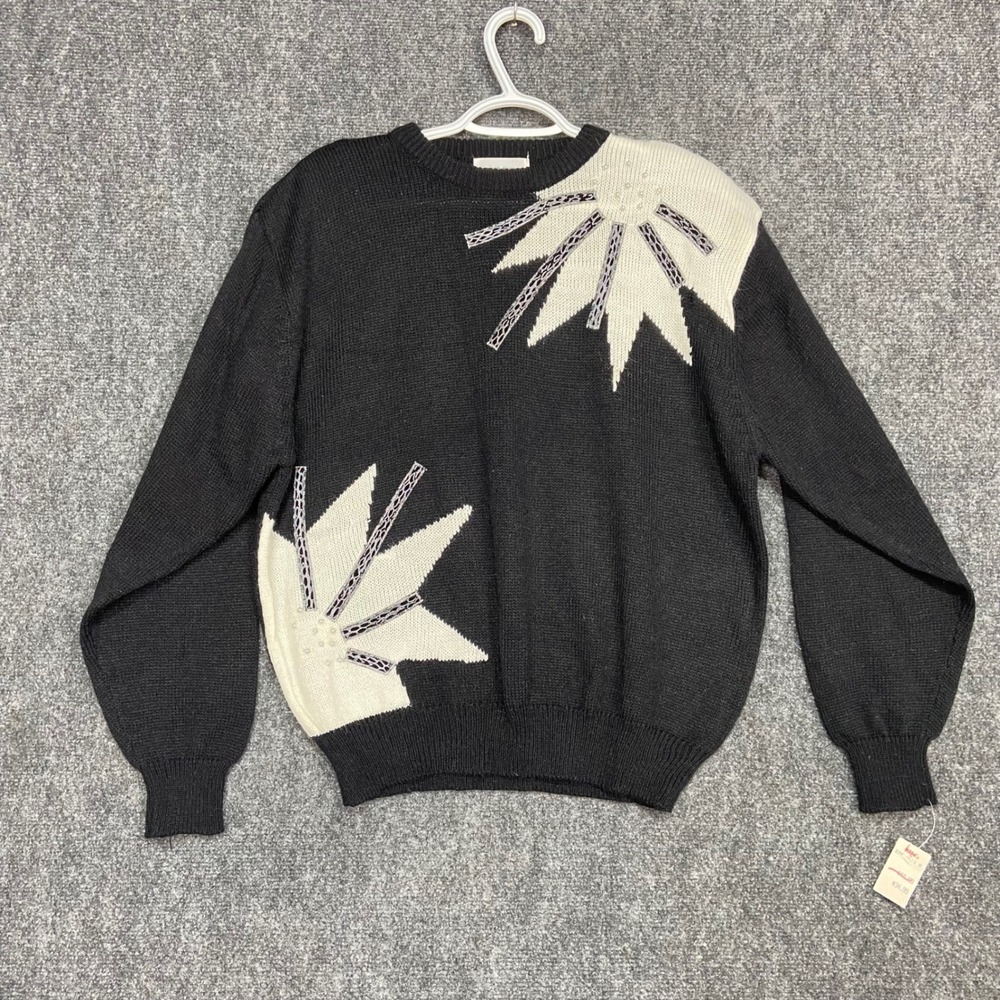 Alfred Dunner Women's XL Sweater Black White Embellished Knit Pullover‎ Vintage
